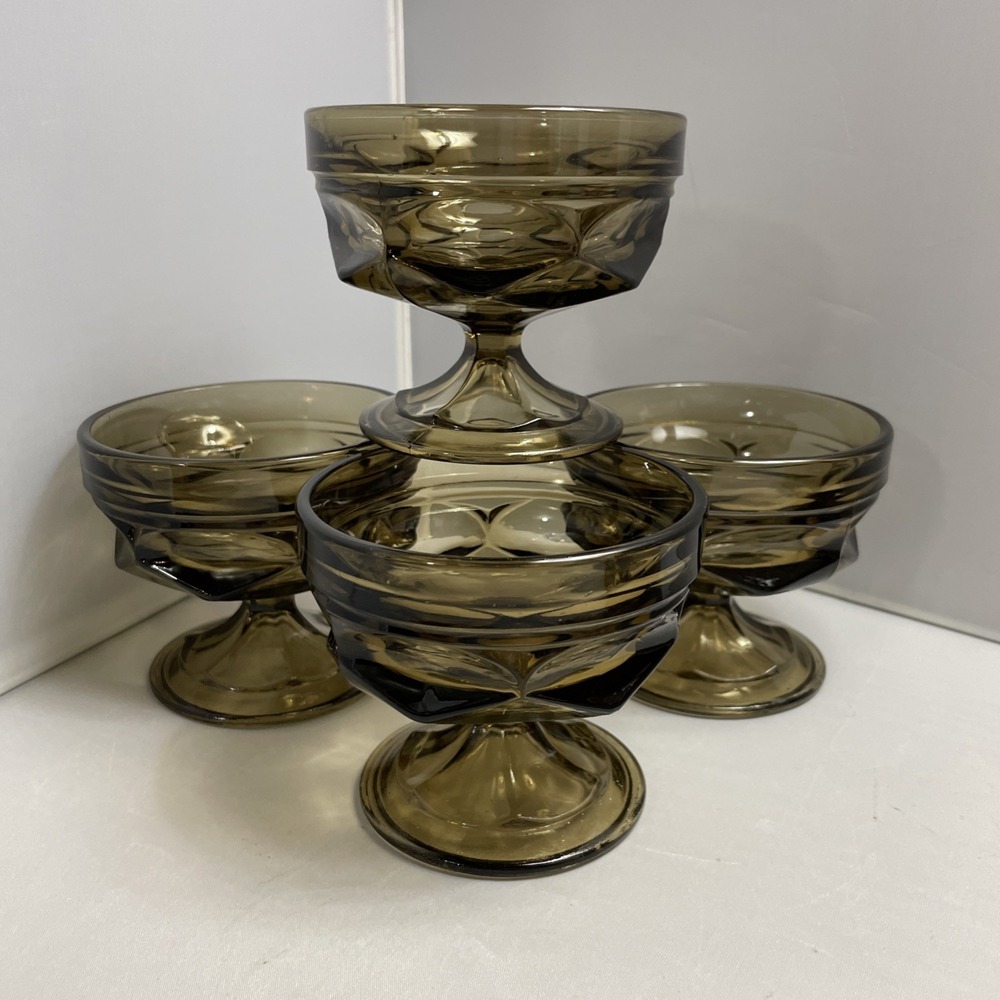Vintage Fairfield Glasses Anchor Hocking Champagne Dessert Set of 4 Smoky Brown